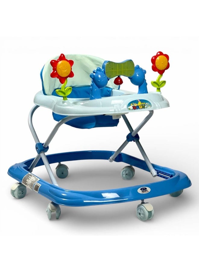 البدر مشاية أطفال موسيقية متعددة الارتفاعات قابلة للطي بتصميم آمن 6 عجلات – مركز أنشطة تفاعلي لتعليم المشي للمواليد مع مقعد مبطن مريح وألعاب وأضواء لتنمية مهارات الطفل الحركية والحسية